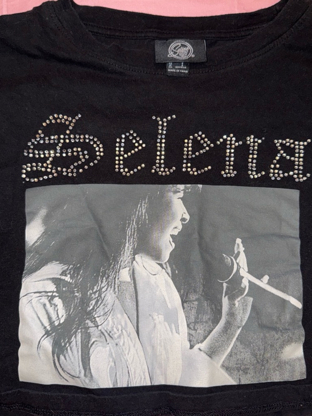Selena Black Rhinestone Graphic crop top